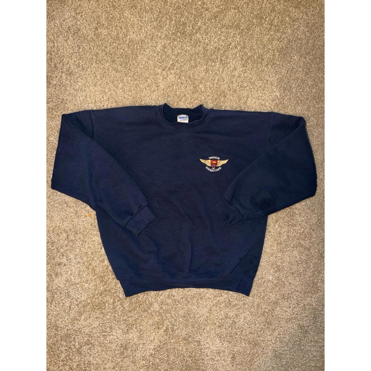 Vintage Wings Of Wenatchee Crewneck Sweatshirt Navy Blue Gildan